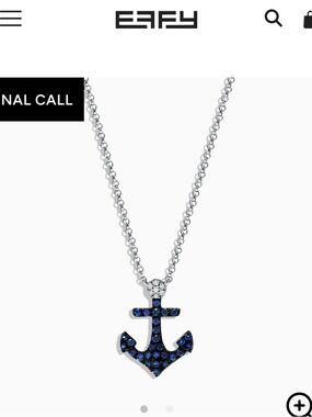 NWOT EFFY Seaside Sapphire Dainty Anchor Pendant, Silver Chain, Sailor Gift